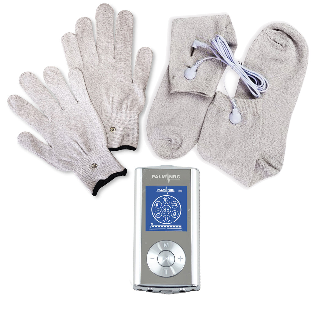 Portable TENS Neck Massager & CompressUltima Compression Socks & Gloves  Bundle - Medium 